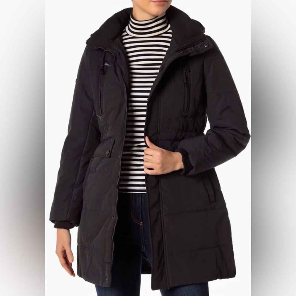 Lucky Brand Black Quilted Long Puffer Coat